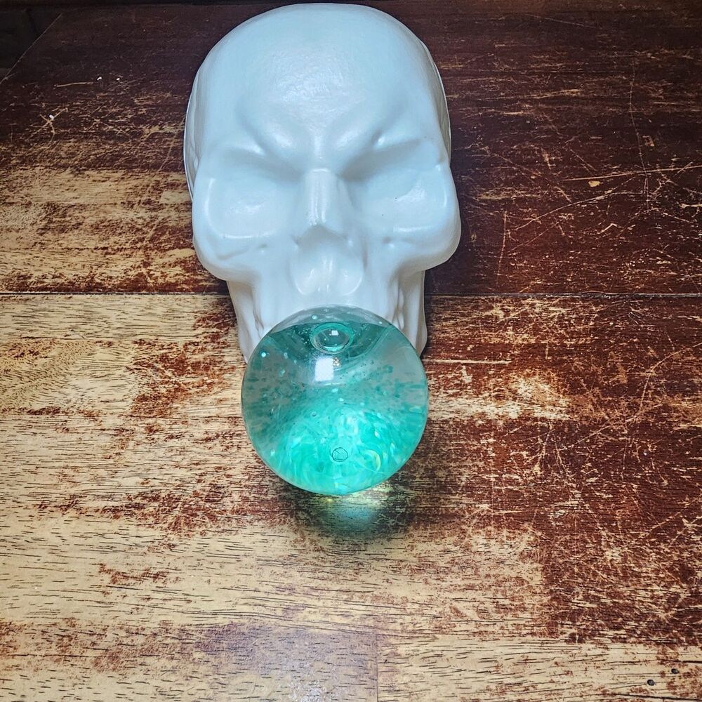 Whimsical Unique Skull Blowing Teal/Blue Bubble Tabletop Decor Sculpture Pop Art